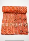 Orange Patchwork Kantha Quilt Handmade Blanket Cotton Bedspreads Coverlet Quilt