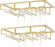 2 PCS Wine Glass Rack Wine Glass Hanger Rack Under Cabinet Stemware Wine Glass Holder Storage Hanger Gold