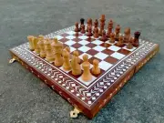 12''inch Wooden Hand Inlay Work Chess Board Set With Wooden Chess Pieces Set,