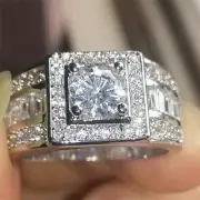 2.40 Ct Round Cut White Diamond Men's Engagement Ring 925 Sterling Silver