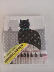Cat Shower Curtain Drylon Needs No Liner Pink Black White Gray Polyester New