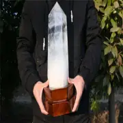 11.88LB Natural Clear Quartz Obelisk Quartz Cystal Point Wand Tower +Stand