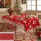 Christmas Reindeer Pattern Tablecloth - Festive Red Holiday Table Cover for Dini