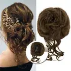 Highlight Messy Bun Hair Piece Updo Tousled Extensions Bun Curly Wavy Ponytail