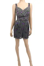 $434 NWT Anna Sui Women's Cabbage Rose Print Crinkle Rosebud Stripe Romper SZ 10