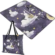 Yoogain Outdoor Play Mat Soft Indoors Lawn Blanket for Ground Spring Gifts Purple Clouds Rabbits Moon 60x80in