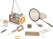 Ikubigu Bug Catcher Kit for Kids, 8-in-1 Wooden Insect Exploration Set with Butterfly Net, Magnifying Glass, Bug Habitat, Tweezers, Compass, Outside Toys for Toddlers