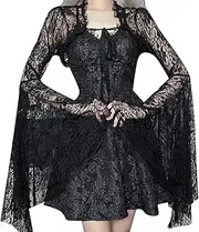 [Botenwall] Women Goth Bolero Shrug Crop Top See Through Punk Long Sleeve Mesh Cover Up