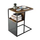 Giantex C-shaped End Table Wooden Nightstand for Sofa Couch Bed Reversible Shelf