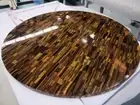 Tiger Eye Stone Round Coffee Table Top Handmade Semi Precious Stone Overlay Work