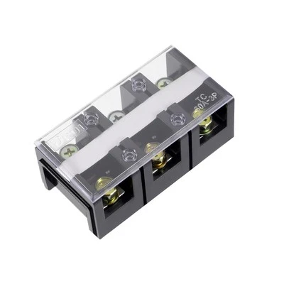 3 Positions Dual Rows 600V 60A Terminal Strip Blocks Barrier Screws Black
