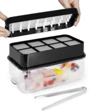 Large Ice Cube Tray with Lid, 8 Pcs 5cm Square Molds, Includes Tong for Whiskey