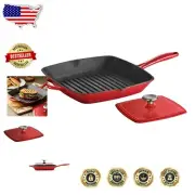 Stay Stylish with Our 11-Inch Cast Iron Grill Pan & Press - Non-Stick & Durable