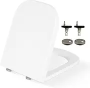 Soft Close Toilet Seat Square - Premium Heavy Duty White Toilet Seat with Quick Release, Easy Installation with Two Top Fixing Options, and Adjustable Hinges 44.5cm x 34.5cm