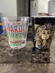 Tutankhamun King Tut returns , Age of the Pharaohs & Mardi Gras Shot Glasses