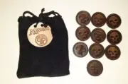 HANDMADE DICE BAG WITH 10 PC WOOD BURN ART TOKEN FIRE WATER MAGIC THE GATHERING