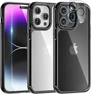 [TAURI] 5 in 1 for iPhone 14 Pro Max Case 6.7" with 2-Pack Screen Protector and Camera Lens Protector, Military-Grade Protection, [Anti-Yellowing] Shockproof Phone Cover - Black