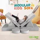 Kids Sofa Set 6Pcs Modular Play Couch Convertible Lounge Chair Folding Grey