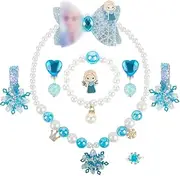 Menelos Ice Princess Jewellery Set, Jewellery Set Girls, 8 Pieces Snowflake Necklace Bracelet Earrings Hair Accessories, Children's Party Favours, Birthday Gift