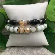 2 PC Handmade Bohemian Beaded Stackable Stretch Bracelet Set New Free Ship 5955