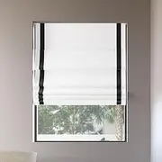 Sun Zero Denna Black Ribbon Border Stripe 100% Blackout Cordless Roman Shade, 35" x 64", Black/White