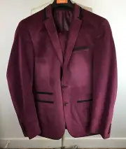 Designer Lanzzino Men's Maroon Velvet 2 pc suit flat front pant 36 Waist LG 42