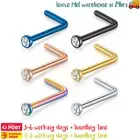 3PCS Surgical Steel Zirconia Nose Stud Ring L-Shaped Ear Body Piercing Jewellery