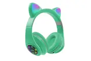 Cat Ear Wireless Over Ear Bluetooth Headphones LED Light Up Foldable Adjustable-Green
