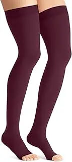 JOBST Maternity Opaque Thigh High Compression Stockings, 20-30 mmHg Firm Support for Aching Legs During Pregnancy, Open Toe, Cranberry, Small