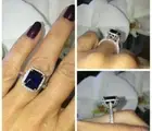 4Ct Emerald CZ Blue Sapphire Halo Engagement Ring 14K White Gold Plated-Silver