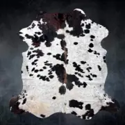 Extra Large Tricolor Cowhide Rug Size 6.9 x 7.9 ft---4895