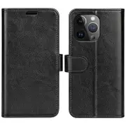 For iPhone 15 Pro Case, Premium PU Leather Folio Wallet Cover, Black