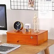 Solid Wood Desktop File Cabinet Organizer with Lock and Drawers Wooden Desk Storage Box for Stationary Makeup and Accessories Desktop Organiser Shelf for Office and Home Use 40 * 30 * 12cm (