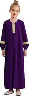 [Hedmy] Long Sleeve Abaya for Girls Ramadan Prayer Robe Kaftan Muslim Dress Praise Liturgical Worship Dance Costume