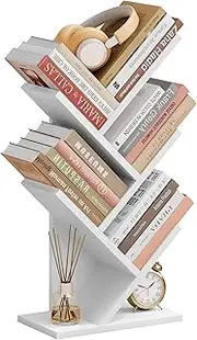 [Hoctieon] 4 Tier Tree Bookshelf, 4 Shelf Bookcase, Free Standing Tree Bookcase, Display Floor Standing Shelf for Books, Book Organizer Shelves for Home Office, Living Room, Bedroom, White