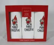 AVANTI HOME CHRISTMAS GNOMES RIBBON 3 PIECE FINGERTIP TOWELS NEW IN BOX SET