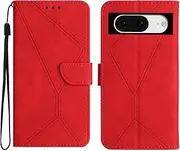Compatible with Google Pixel 8 5G Case,Compatible with Google Pixel 8 5G Kickstand Flip Card Slot Magnetic Closure Phone Cover Red