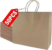 Vivva Kraft Paper Bags 50 Pcs Gift Paper Bags with Handles Brown Recyclable Paper Bag for Small Business, Party, Packaging, Shopping