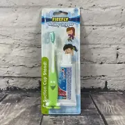 Firefly Smiley Gripper Toothbrush w/ Suction Cup Stand & Toothpaste - New Green