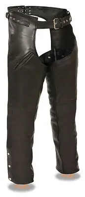 Men's Leather Deep Slash Pocket Biker Chaps w/ Side Set Waist Gun Holster Strap
