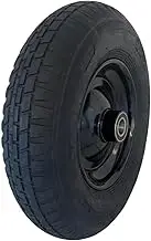 D2U 16-inch Narrow Wheelbarrow Wheel Replacement Air-Filled Wheel with Black Steel Rim, 400mm Radius, 16mm Bearing Hub, 100mm Length, 90mm Tire Width - Rubber Tire for Wheelbarrows - (Pack of 1)