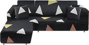 BT.WA Couch Cover L Shape Sectional Sofa Cover 2-Piece Stretch Sofa Slipcover Furniture Protector Couch Slipcover with 2Pcs Pillowcases (Sofa 3 Seater + 3 Seater, Grey Black+Triangle)