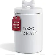 Barnyard Designs Large Dog Treat Container Airtight, Cute Dog Treat Jar, Large Dog Treat Containers with Lids, Rustic Dog Treat Storage Container, Ceramic Dog Treat Jars for Kitchen Counter, White