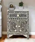 Handcrafted Bone Inlay Bedside Table – Black Floral Design | Luxury Home Decor