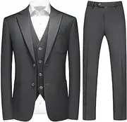 [MODFUL] Men's 3-Piece Slim Fit Business Casual Single Breasted Tuxedo Modern Wedding Blazer Vest Trousers