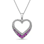 Lab-Created Pink and White Sapphire Graduated Antique Vintage-Style Heart Outline Pendant in Sterling Silver