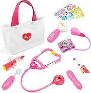Liberry Durable Doctor Kit for Kids, 18 Pieces Pretend Play Doctor Toys, Dentist Medical Kit with Stethoscope and Kids Medical Storage Bag , Doctor Set Toys for Toddler Boys Girls 3 4 5 6 7 8 9（Pink）