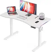 BilySen Electric Standing Desk, Height Adjustable Sit Stand Desk with RGB LED Lights for Home Office&Gaming, Metal Frame Powerful Motor Ergonomic Rising Computer Table Memory Button White ﻿