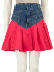 Reimagine Pinko x Patrick McDowell Panelled Denim Pink Pleated Skirt