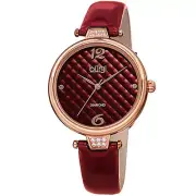Women's Burgi BUR222RD Diamond Red Quilted Dial Patent Leather Strap Watch